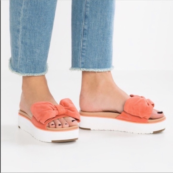 UGG Shoes - UGG Joan Oversized Bow Slip On Platform Sandals sz 8 color salmon preloved
